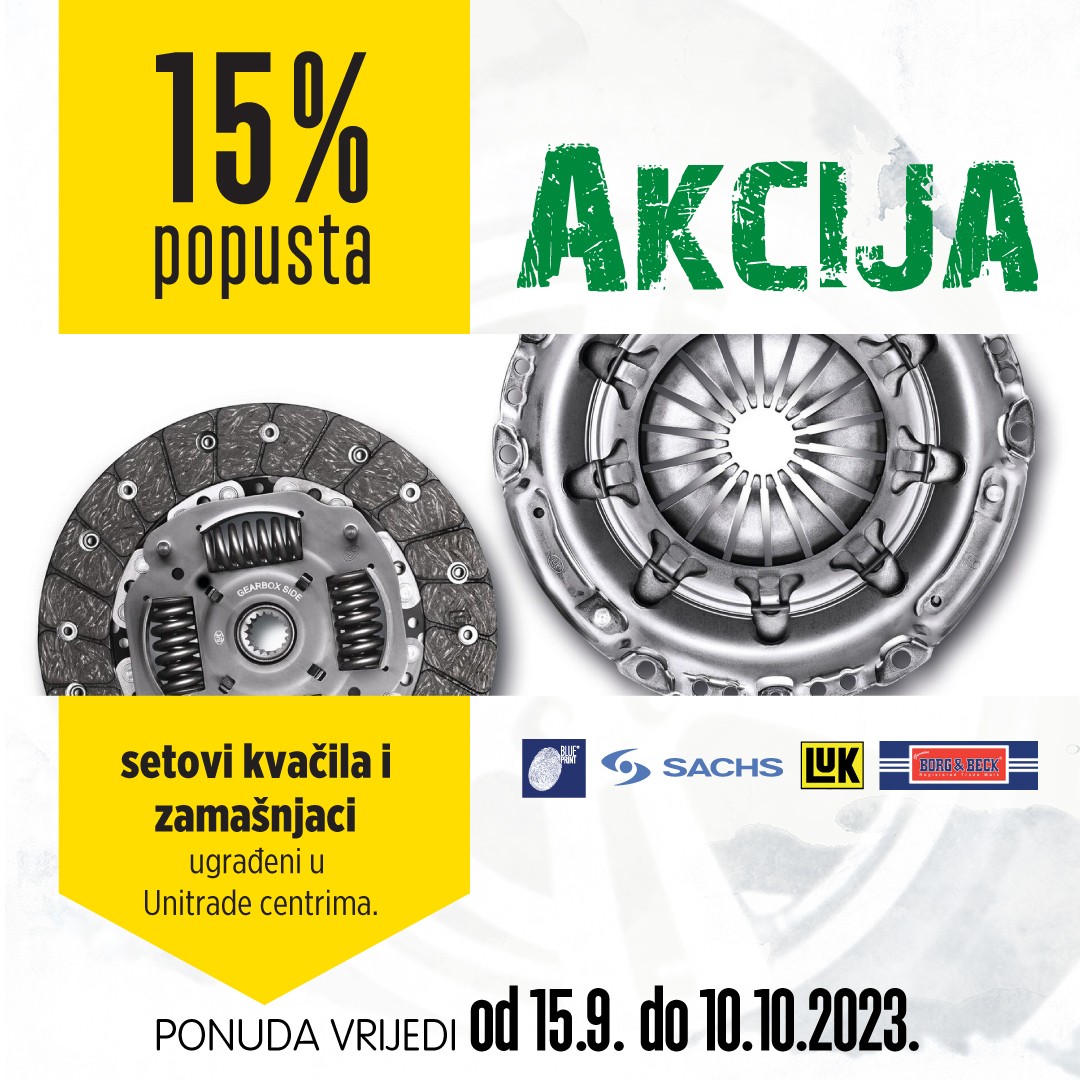 Akcija na kvačila i zamašnjake u Unitrade Posušje – 15% popusta na dijelove Akcija na kvačila i zamašnjake u Unitrade Posušje – 15% popusta na dijelove