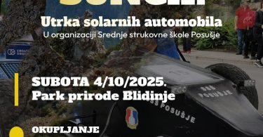 Solarni automobil parkiran u prirodi tijekom utrke na Blidinju