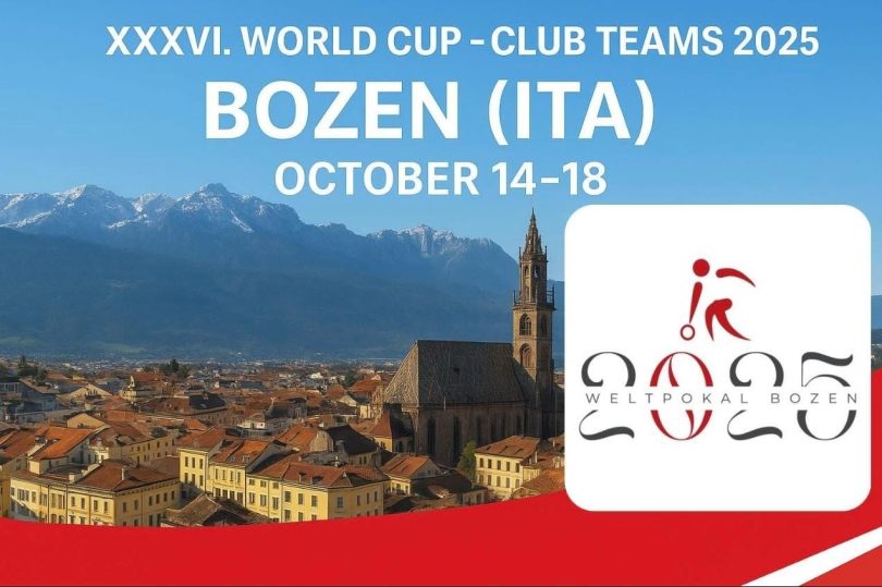 Plakat XXXVI Svjetskog kupa u kuglanju za klubske timove 2025 u Bozenu, Italija, od 14. do 18. listopada