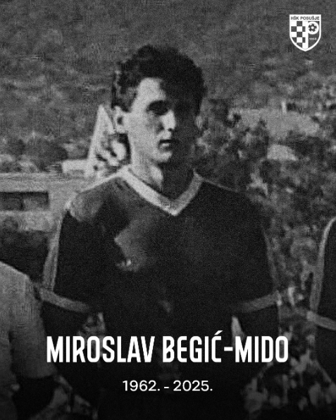 Crno-bijela fotografija Miroslava Begića u dresу HŠK Posušje, legendarnog kapetana kluba