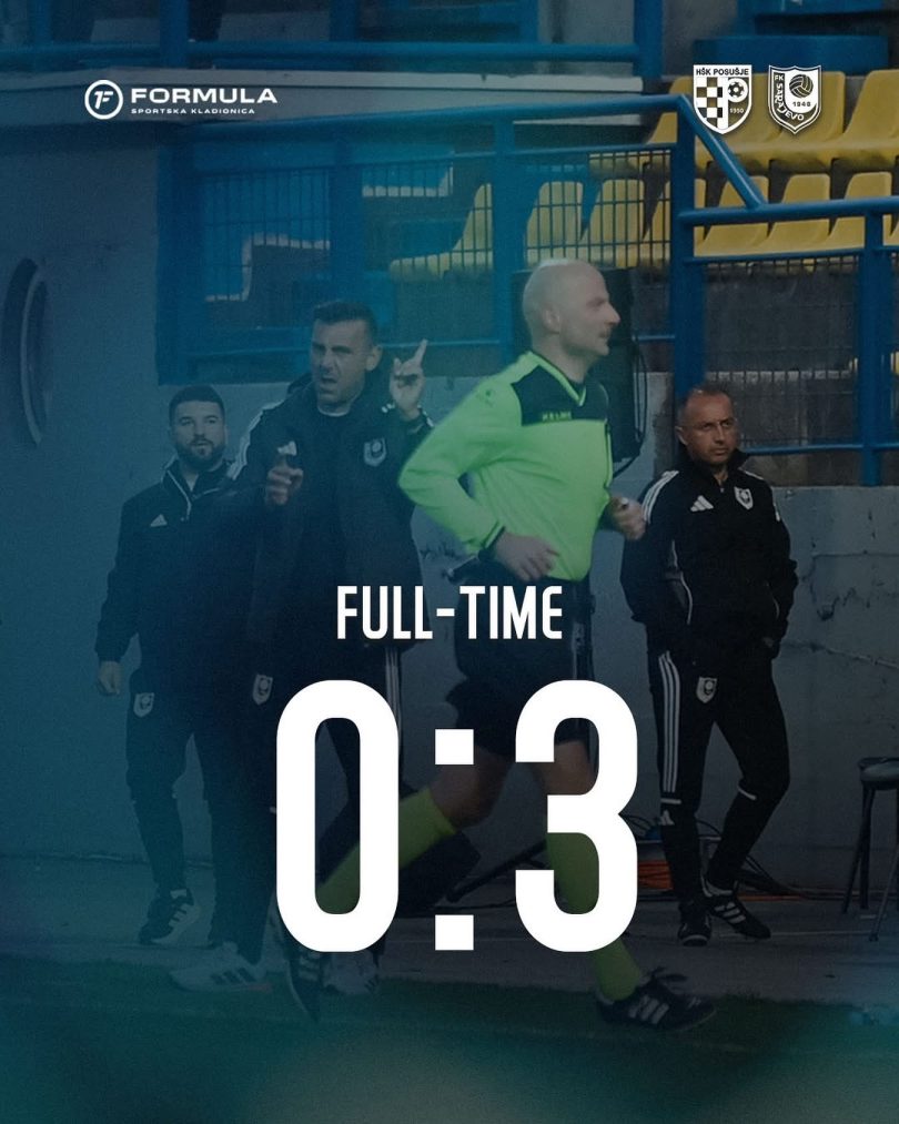 Trener i igrači HŠK Posušje tijekom utakmice protiv Sarajeva, rezultat 0:3