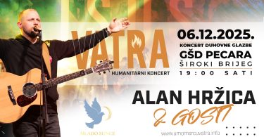 Alan Hržica s gitarom na pozornici, najava koncerta VATRA 6. decembra 2025.
