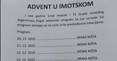 Plakat adventskog programa u Imotskom s datumima događaja i tekstom 'Nema ništa'