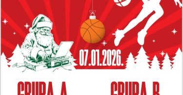 Plakat Novogodišnjeg turnira Posušje 2026 s prikazom kadetskih ekipa, grupe A i B, igrača u akciji i logotipa klubova