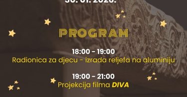 Plakat Noći muzeja 26 s datumom 30.01.2026, prikazom Mount Humca i zlatnim zvijezdama