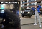 Izgoreni crni Brabus automobil nakon požara i influencer pored vozila