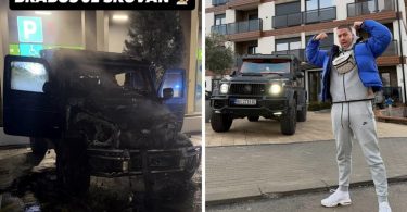 Izgoreni crni Brabus automobil nakon požara i influencer pored vozila