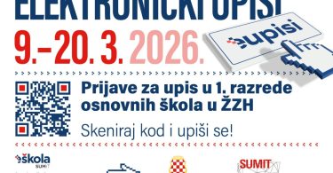 Plakat elektroničkih upisa u osnovne škole s rokom od 9. do 20. ožujka 2026.