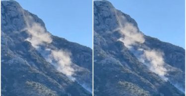 Masivni odron stijene na padinama planine Biokova s vidljive linije loma i prajućeg materijala