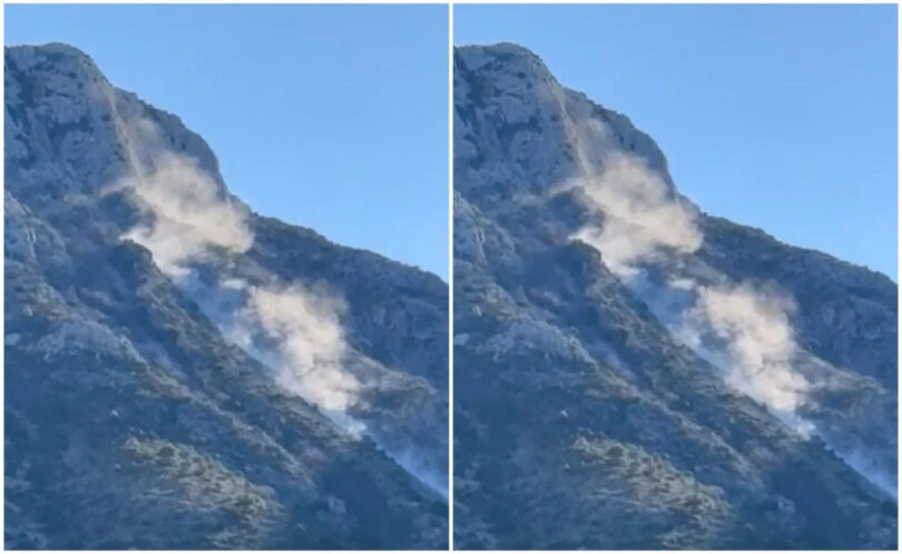 Masivni odron stijene na padinama planine Biokova s vidljive linije loma i prajućeg materijala
