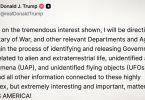 Objava na društvenoj mreži Truth Social od Donalda Trumpa o deklasificiranju dokumenata vezanih uz NLO-e i izvanzemaljski život