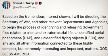 Objava na društvenoj mreži Truth Social od Donalda Trumpa o deklasificiranju dokumenata vezanih uz NLO-e i izvanzemaljski život