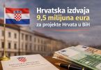 Hrvatska zastava, novčanice eura i dokument s grbom Republike Hrvatske
