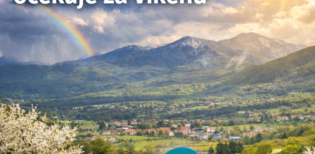 Planinska dolina s travnjacima, cvjetovima i suncem kroz oblake