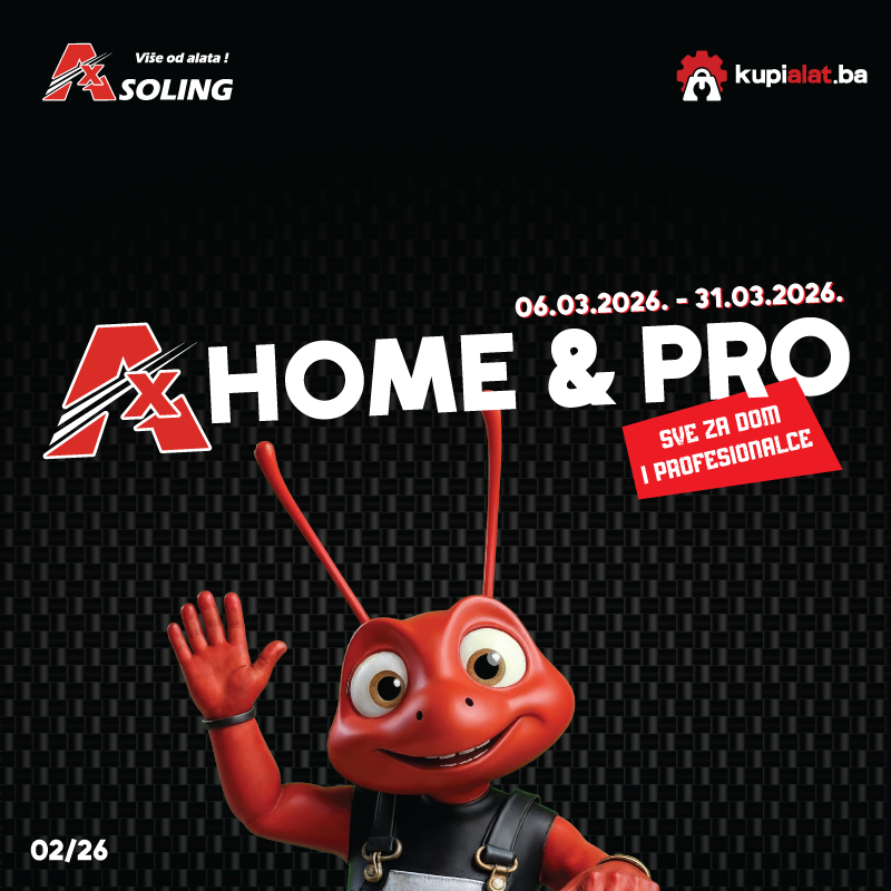 Crveni animirani lik s velikim očima i podignutom rukom, promocija AX Home & Pro kataloga