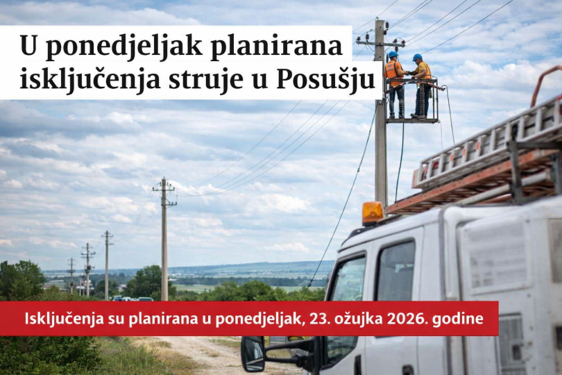 Elektrodistributivni kamion s podnositeljom tijekom radova na elektroenergetskoj infrastrukturi.
