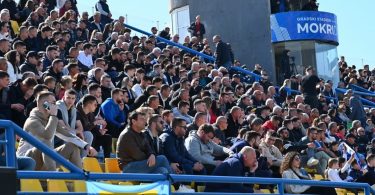 Gpacked stadium stands with Posušje fans cheering during the match against Zrinjski