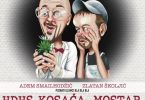Plakatna slika za komediju Ko je lud s karikaturaima dvaju muškaraca, Rezije Mirze Bidovića