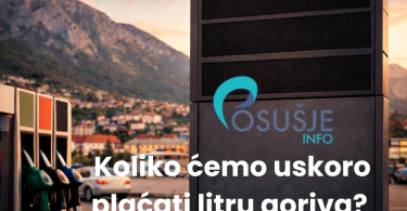 Crna benzinska pumpa s logotipom i cijenama goriva prikazanim na displeju