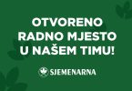 Zelena promocijska baner Sjemenarne s tekstom o otvorenim radnim mjestima