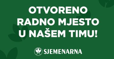 Zelena promocijska baner Sjemenarne s tekstom o otvorenim radnim mjestima