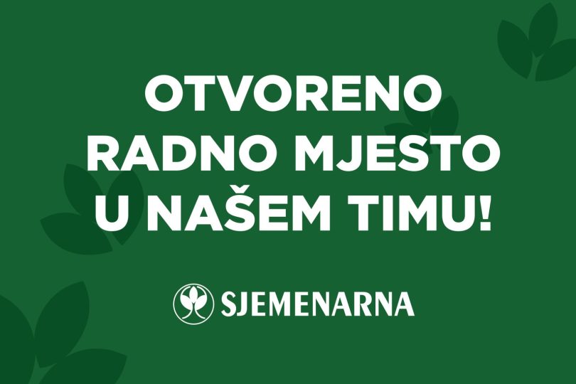 Zelena promocijska baner Sjemenarne s tekstom o otvorenim radnim mjestima