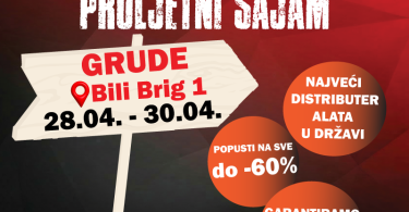 Promotional poster for AX-SOLING spring fair in Grude with discount offers up to 60% off