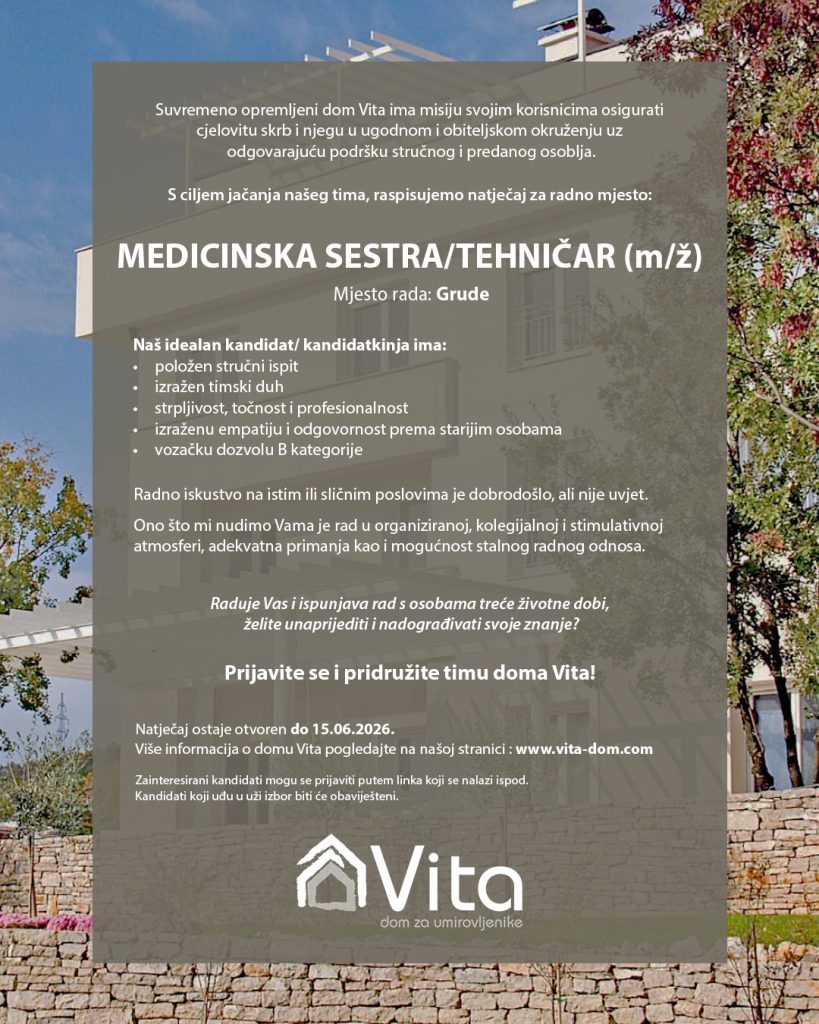DOM VITA OGLAS ZA POSAO 1080x1350 MEDICISNKI TEHNICAR FINAL SCREEN 06 2026