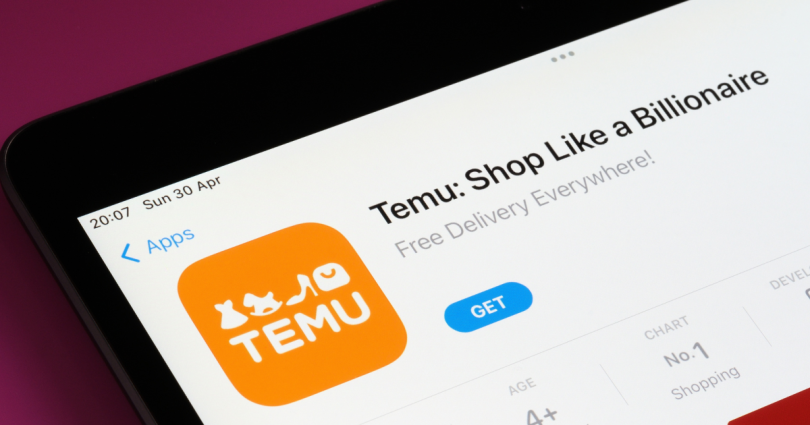Logo aplikacije Temu na ekranu pametnog telefona s gumbom za preuzimanje